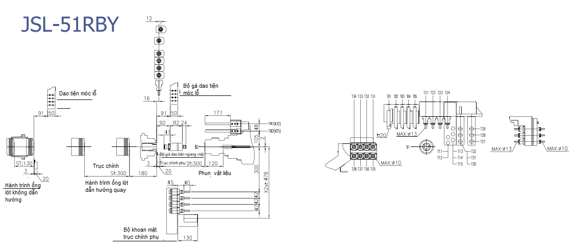 Sơ đồ hệ thống dao máy tiện đùn CNC Thụy sĩ JSL-51RBY