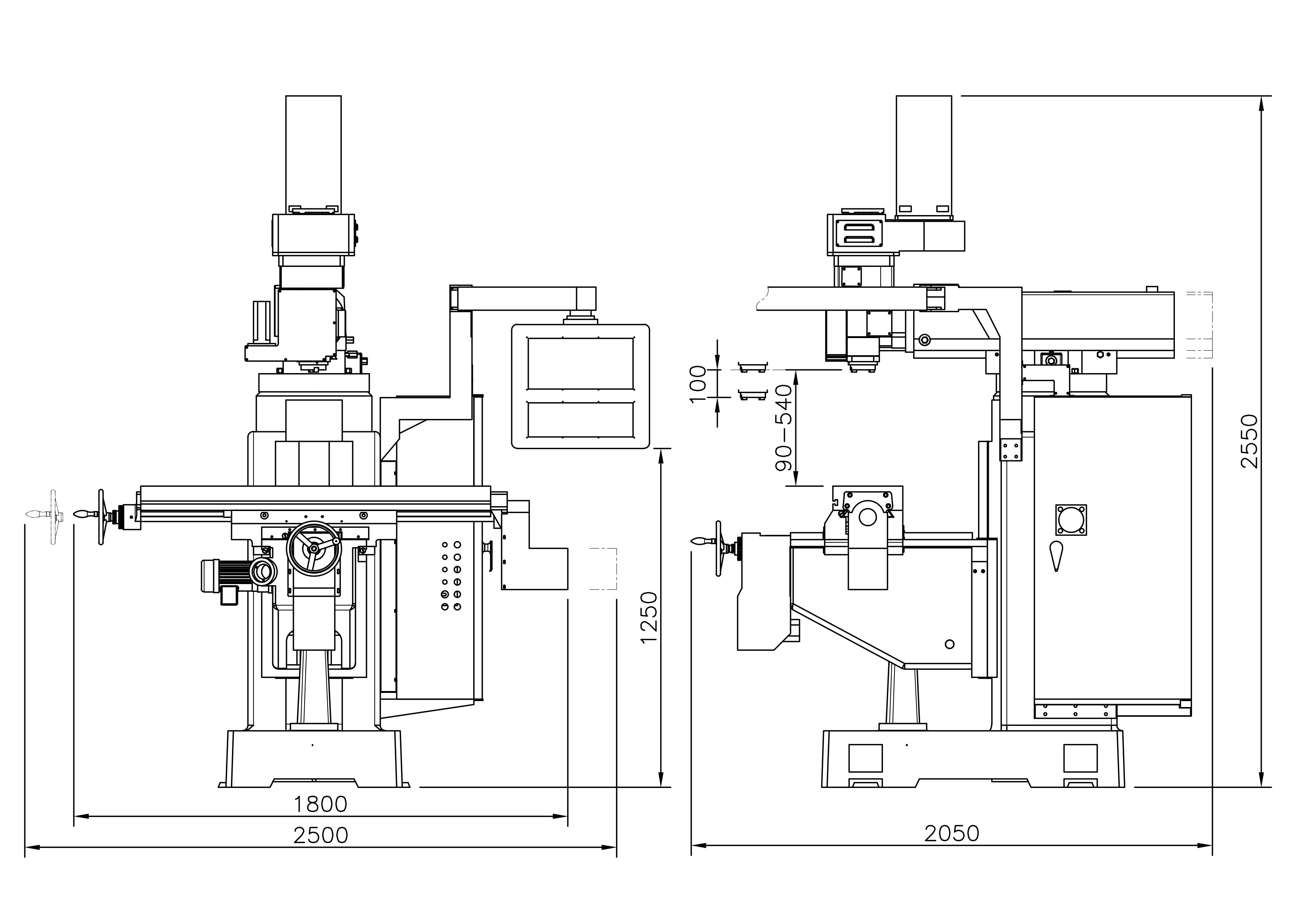 Kích thước máy phay đứng CNC model YSM-18VNC